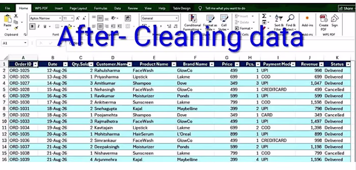 E-commerce Data Cleaning & Excel Analysis | 14,000+ Rows