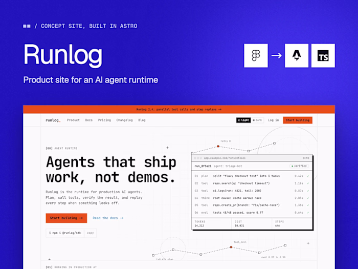Astro Website for AI Agent Runtime - Runlog