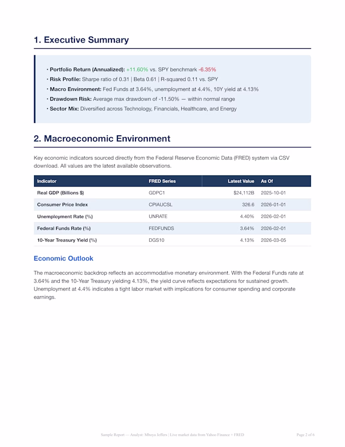 Automated equity portfolio analytics report