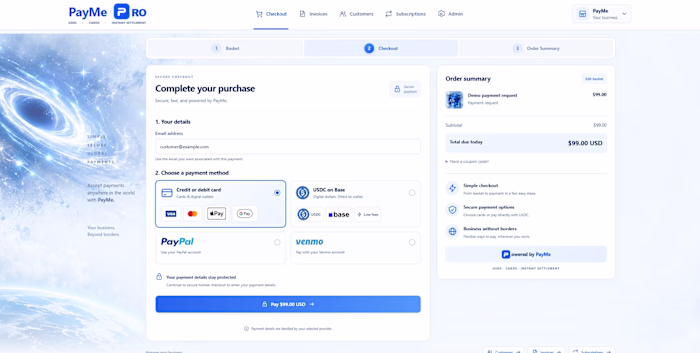 PayMe Pro Cards, USDC on