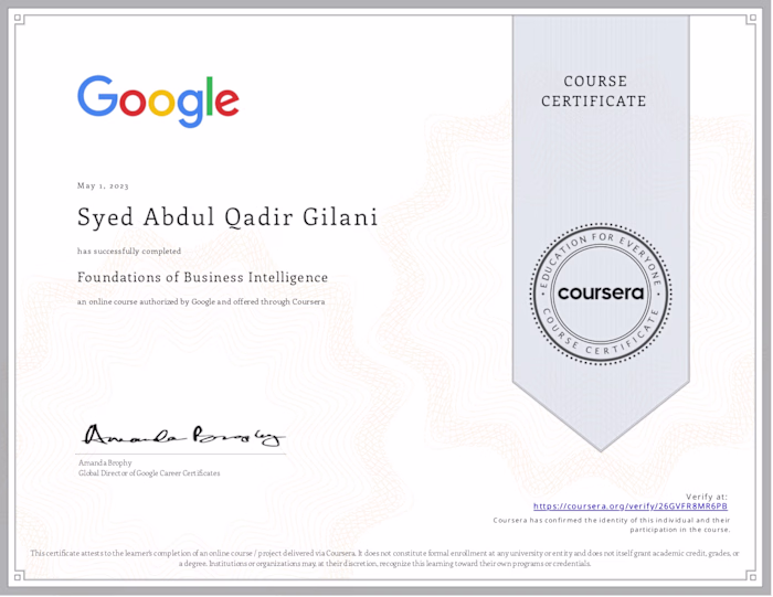 Completed Google's Foundations of Business