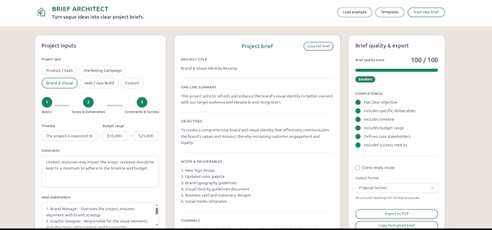 Brief Architect is a smart, structured briefing engine desig...