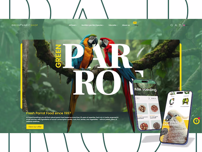 Shopify e-Commerce Full rebranding | Natural Parrot Food