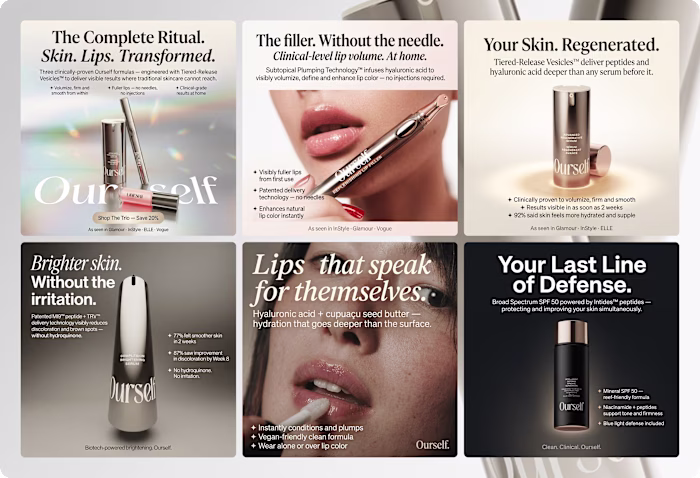 Statics ads creatives for a skincare ecommerce brand