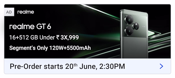 realme GT 6 Smartphone Flipkart PCA Ad