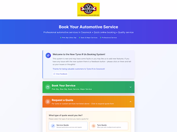 Tyres R Us Booking System Development