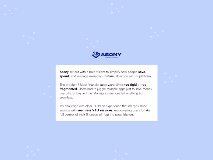 A FinTech Platform- Asony