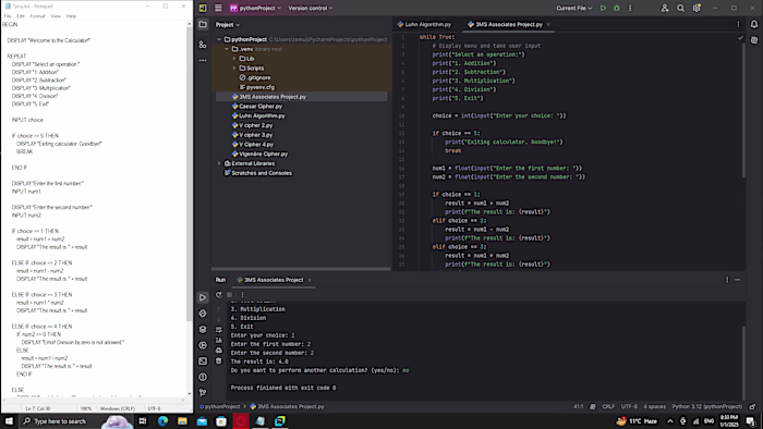 Basic Calculator - Python Program (Pseudocode Implementation)