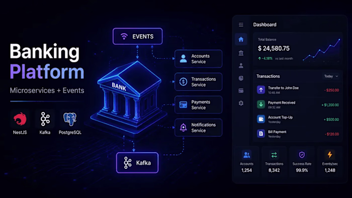 Banking Platform (Microservices + Events)
Three