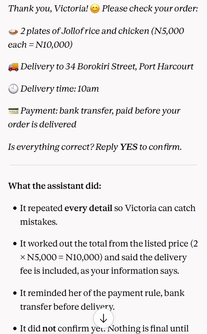 WhatsApp AI Ordering Assistant for
