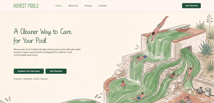 Honest Pools - Eco-Friendly Pool Care Landing Page Design & ...