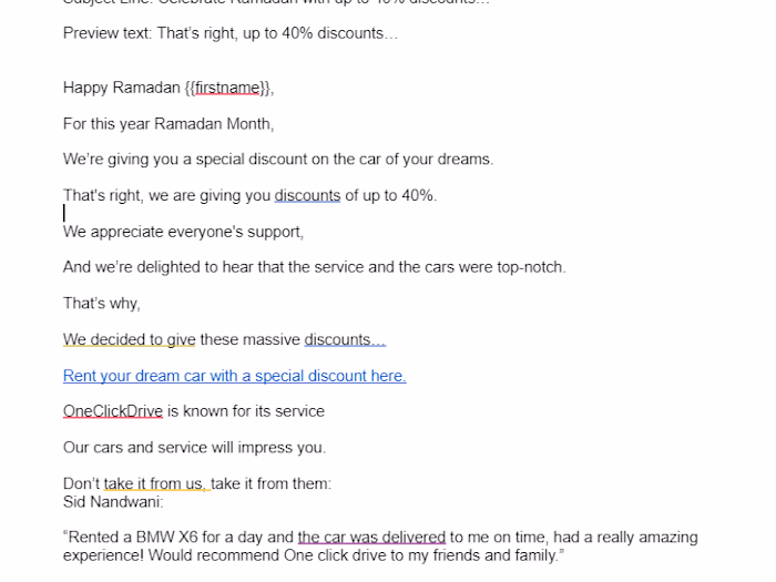 Email for OneClickDrive car rental in dubai