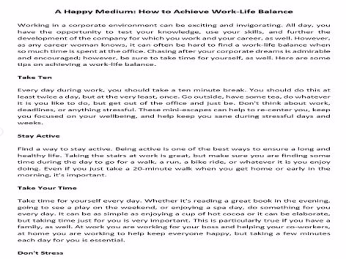 Work-Life Balance Article
