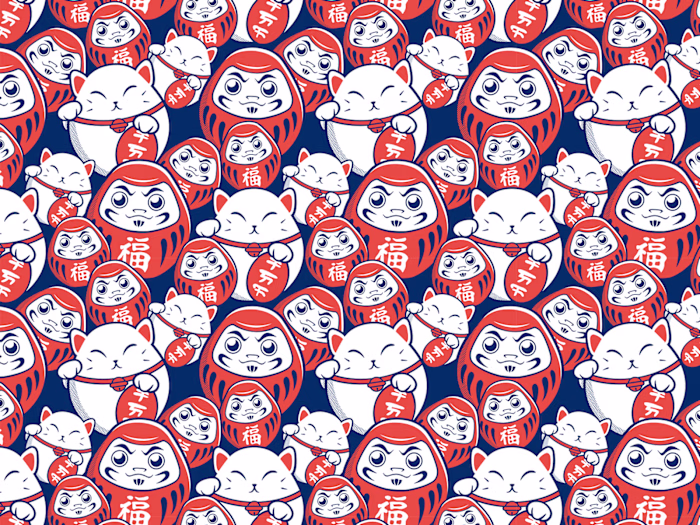 Daruma nad Maneki Neko pattern