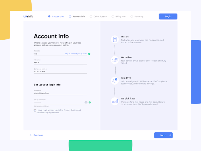 User Onboarding Account info