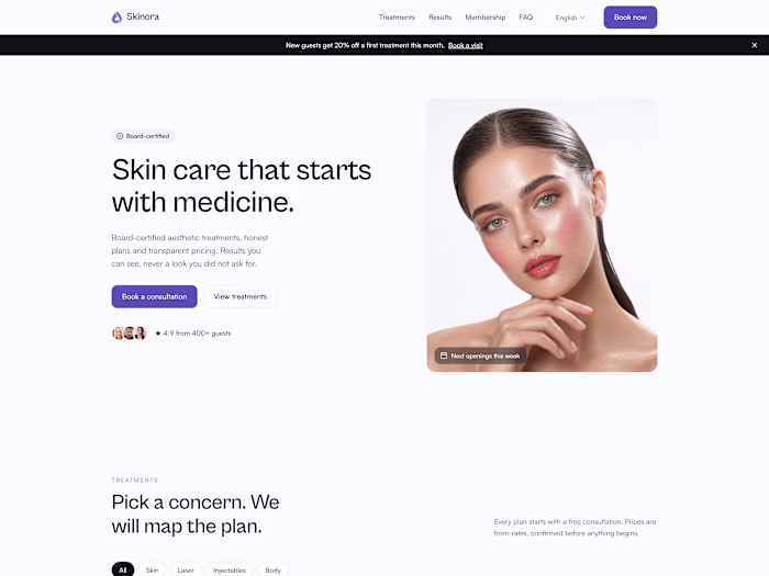 Skinora Med Spa | Framer Design & Build