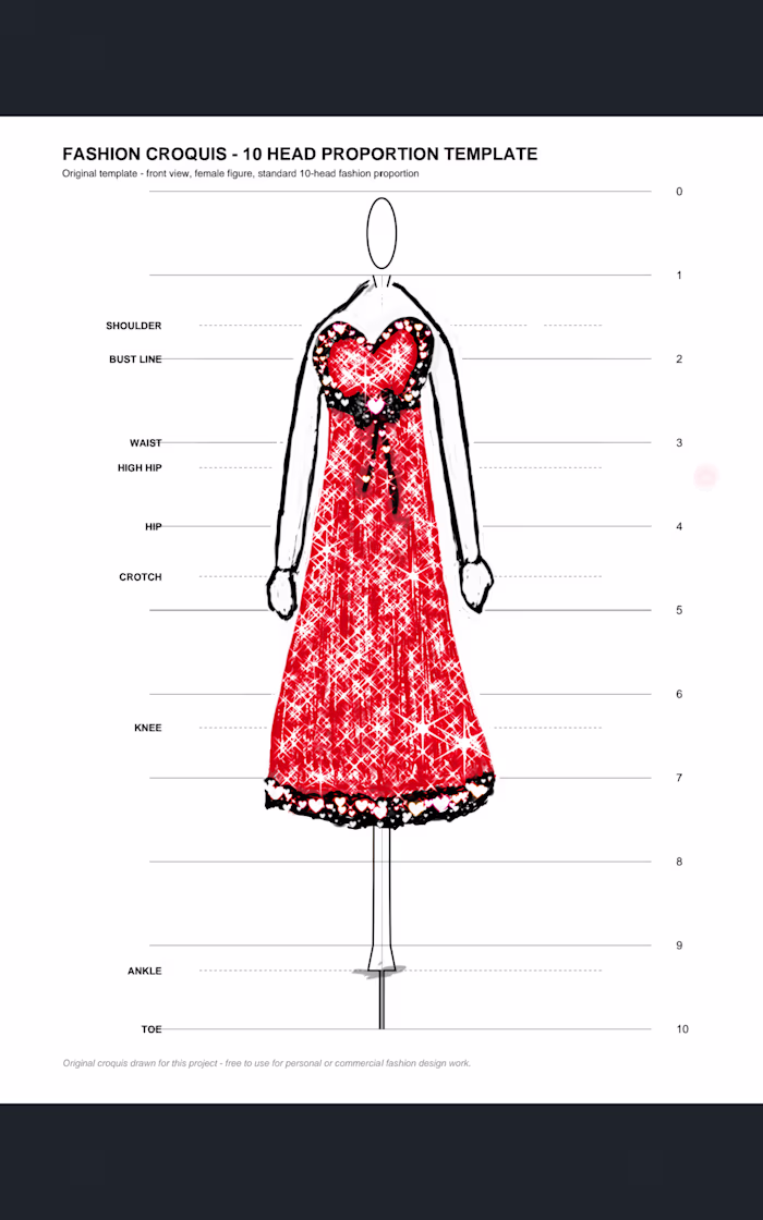Red sweetheart evening dress ( standard tech pack)