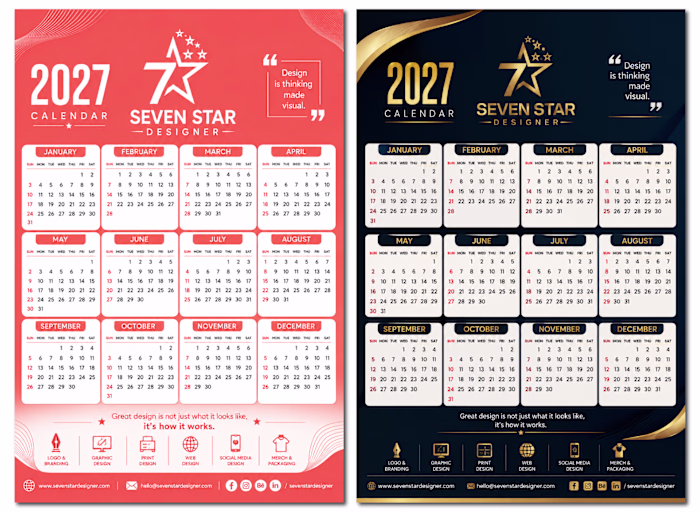2027 Seven Star Designer Coral Calendar – Modern Creative Graphi