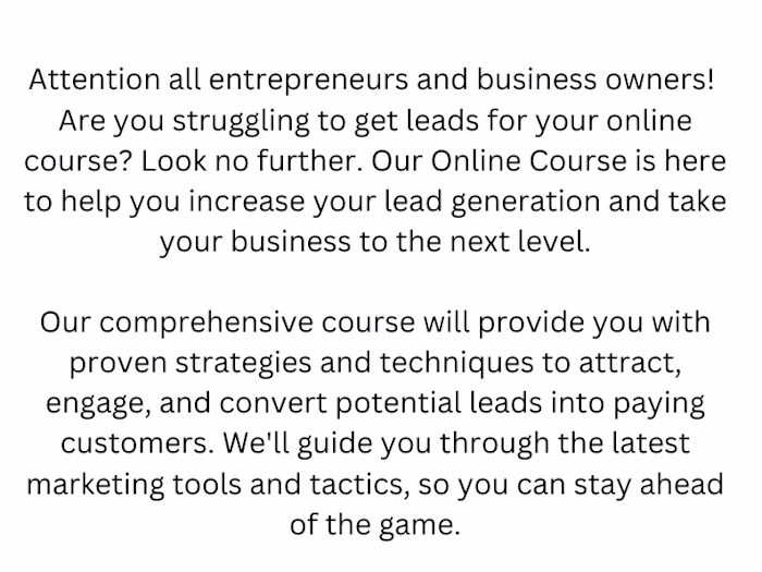 Ad copy for online course 
