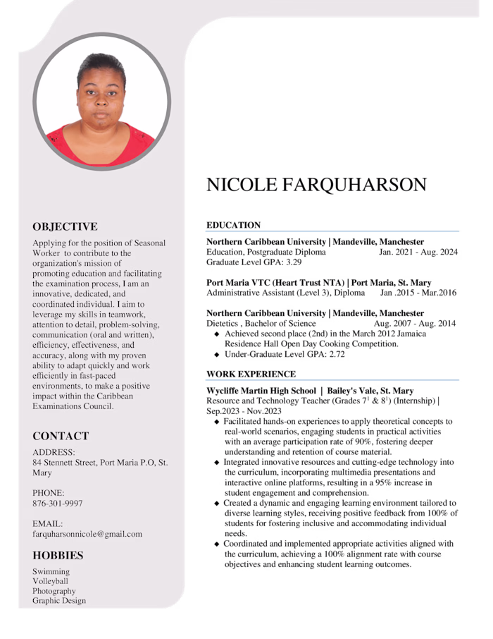 Nicole Farquharson's Resume