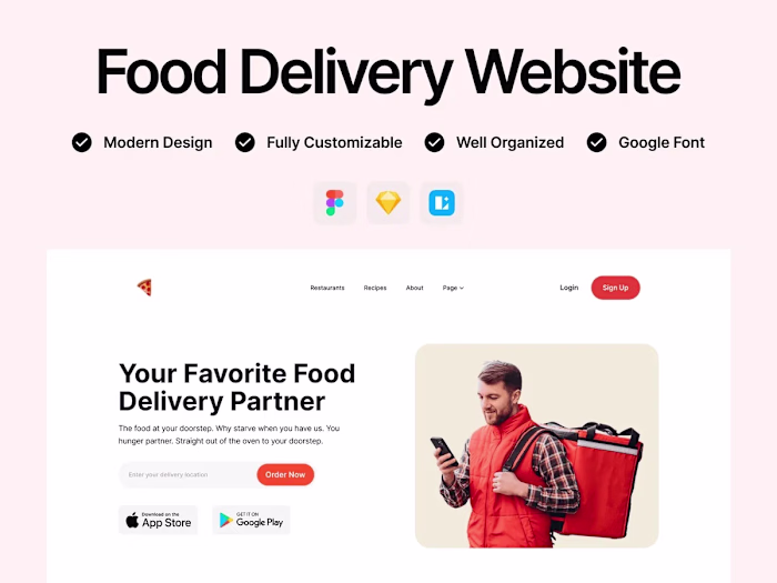Food Delivery: Free Website UI Kit for Figma