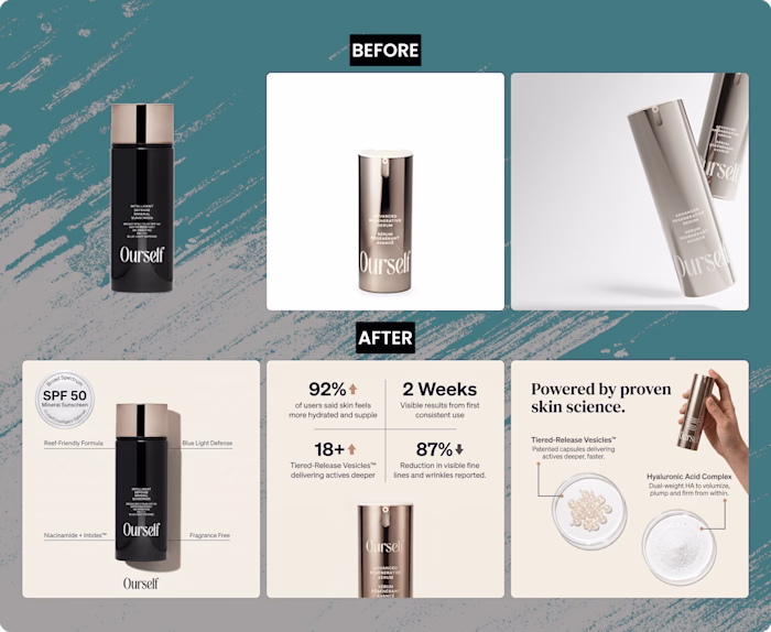 Product images for Ourselves brand, Before and After.