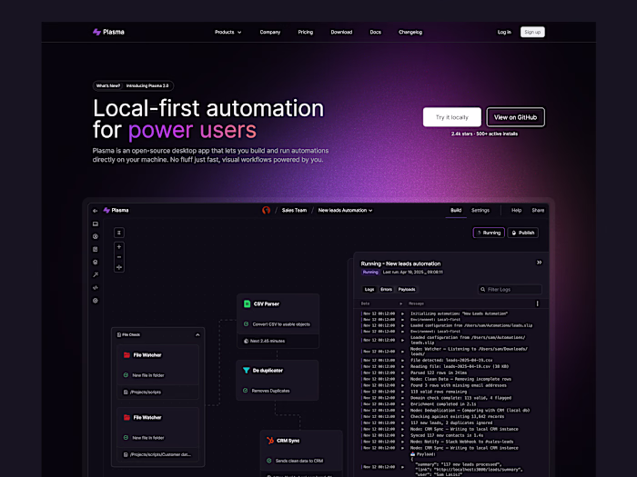 Plasma SaaS - Local-first automation  - UX/UI Design