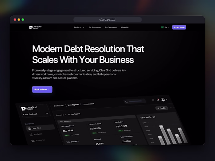 ClearGrid: debt-resolution site, brief to live in 18 days