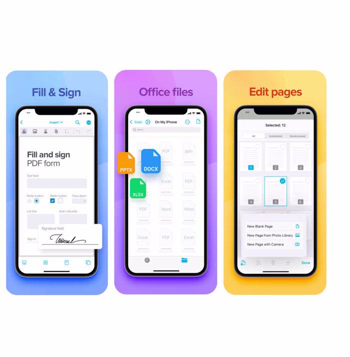 Xodo homepage, action page & conversions