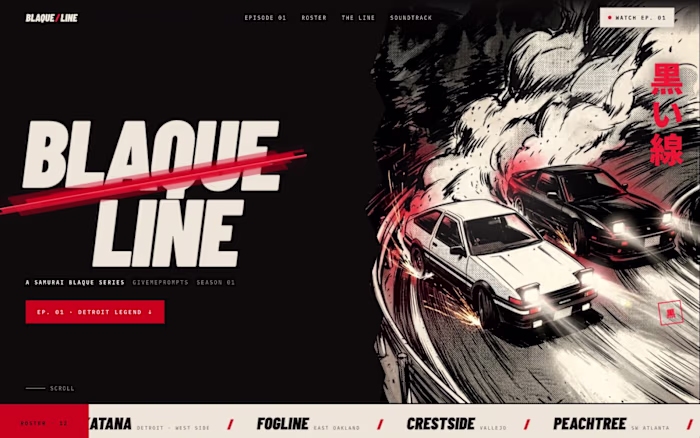 BLAQUE LINE: Anime Series Site Built in Framer