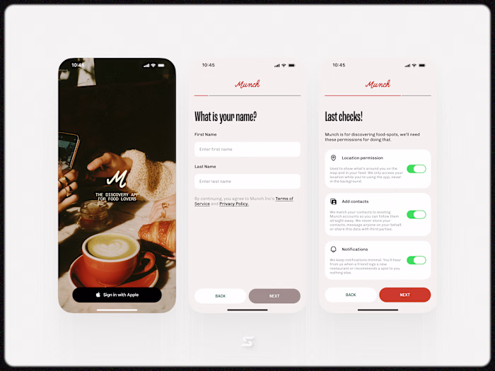 Munch Onboarding Screens.