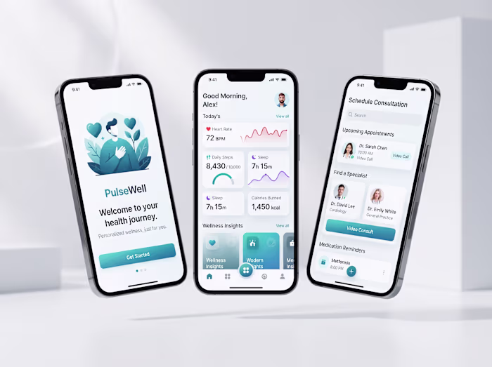 PulseWell - Healthcare & Fitness Mobile App UI & UX Design