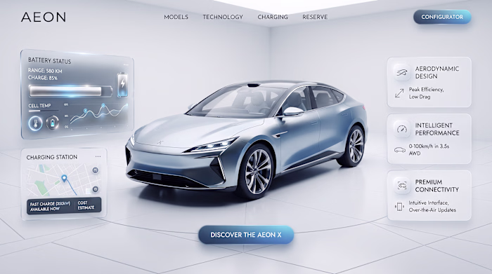 Aeon X - Electric Vehicle Landing Page UI & UX Design