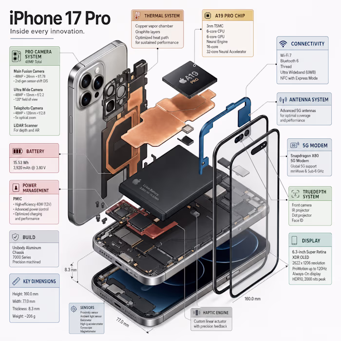 iPhone 17 Pro — Exploded Architecture & Advanced Hardware Sy...