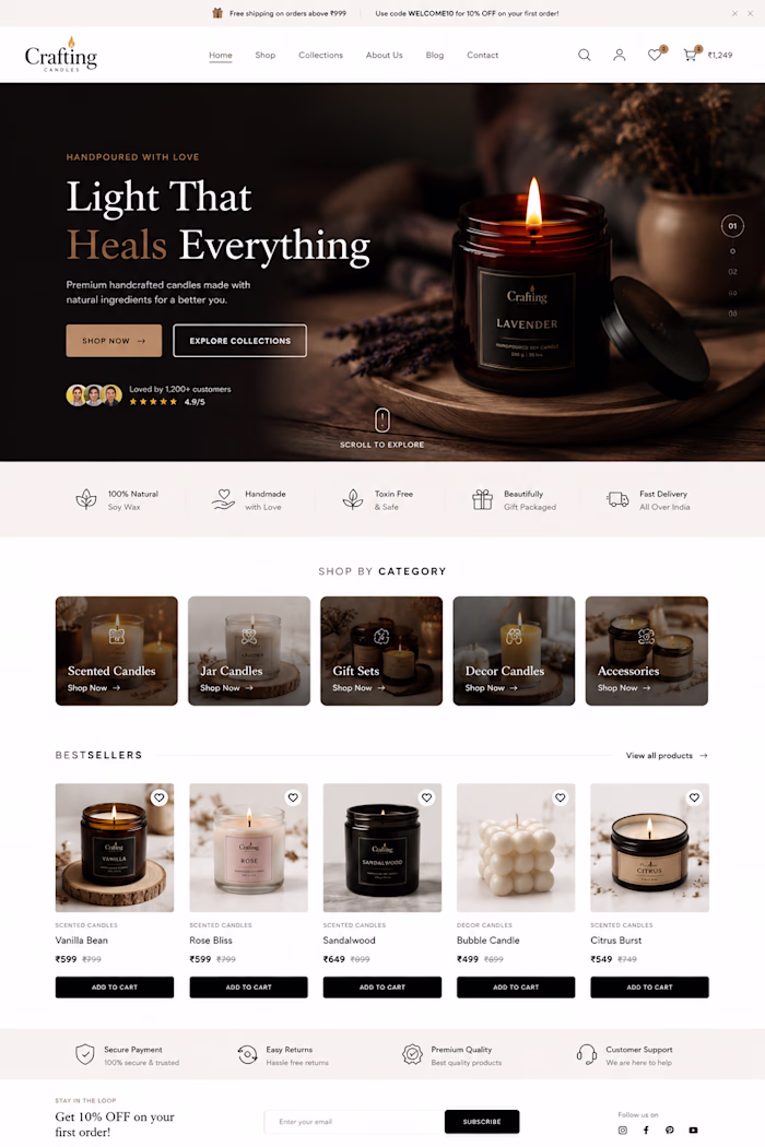 Crafting candles ecommerce