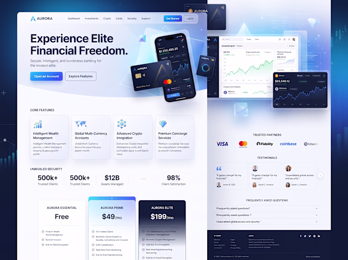 Aurora - FinTech & Digital Banking Landing Page UI & UX Design