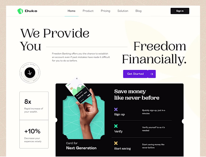 Duke - Banking Landing Page for FinTech Design Project Conce...