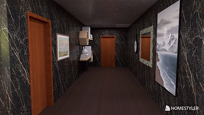 A dramatic hallway design featuring