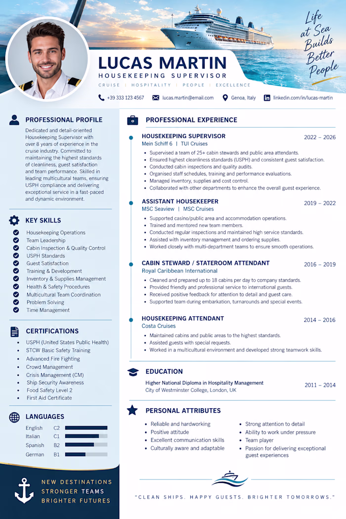 Cruise & Maritime CV — Professional Resume