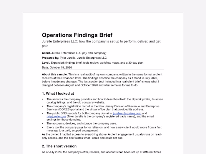 Operations Findings Brief: An Audit of My Own Company
