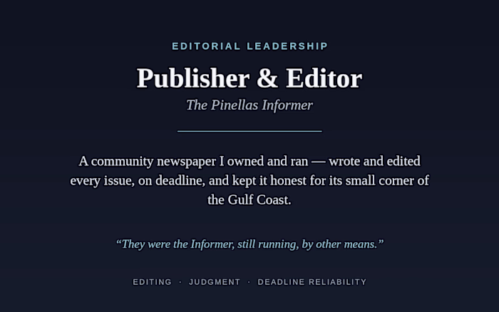 Publisher & Editor — The Pinellas Informer