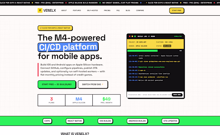 Venelx — CI/CD for React Native & Expo