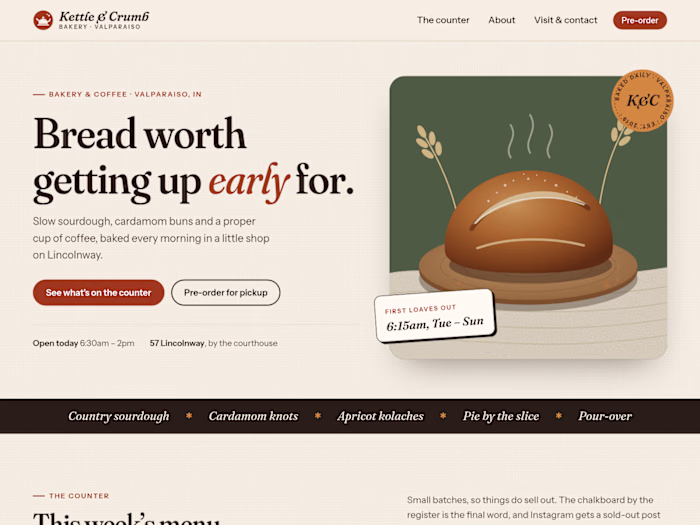 Kettle & Crumb: small bakery website