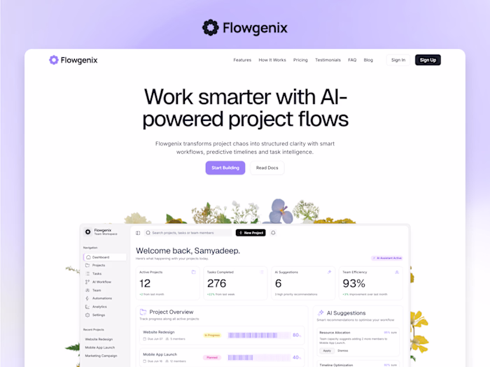 Flowgenix AI Project Management SaaS Framer Website
