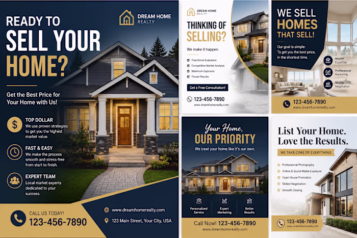 Modern Real Estate Home Selling Marketing Flyer & Social Media