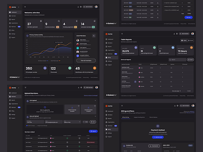 Dark Mode B2B Dashboard for Privacy Protection Services