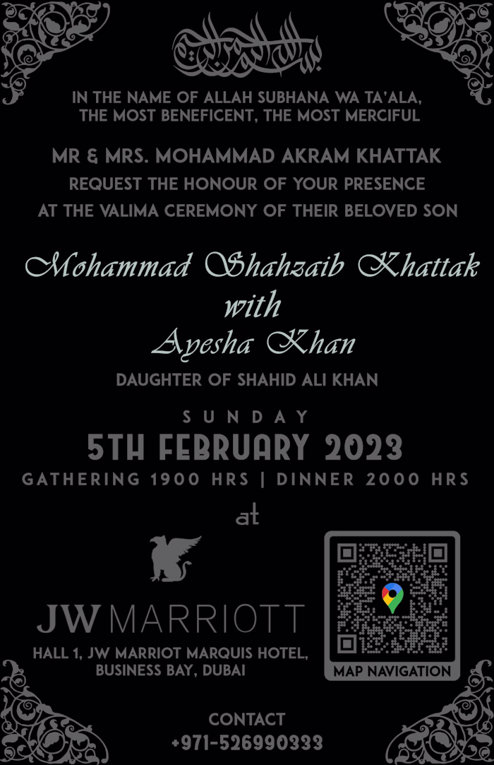 Wedding invitation card design for a Dubai based client