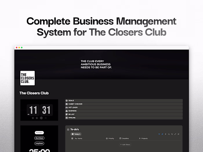 Notion Workspace Design for The Closers Club