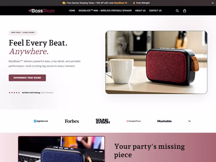 BassBlaze Shopify Landing Page Redesign