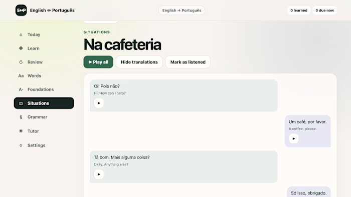 English and Portuguese: Interactive Audio App